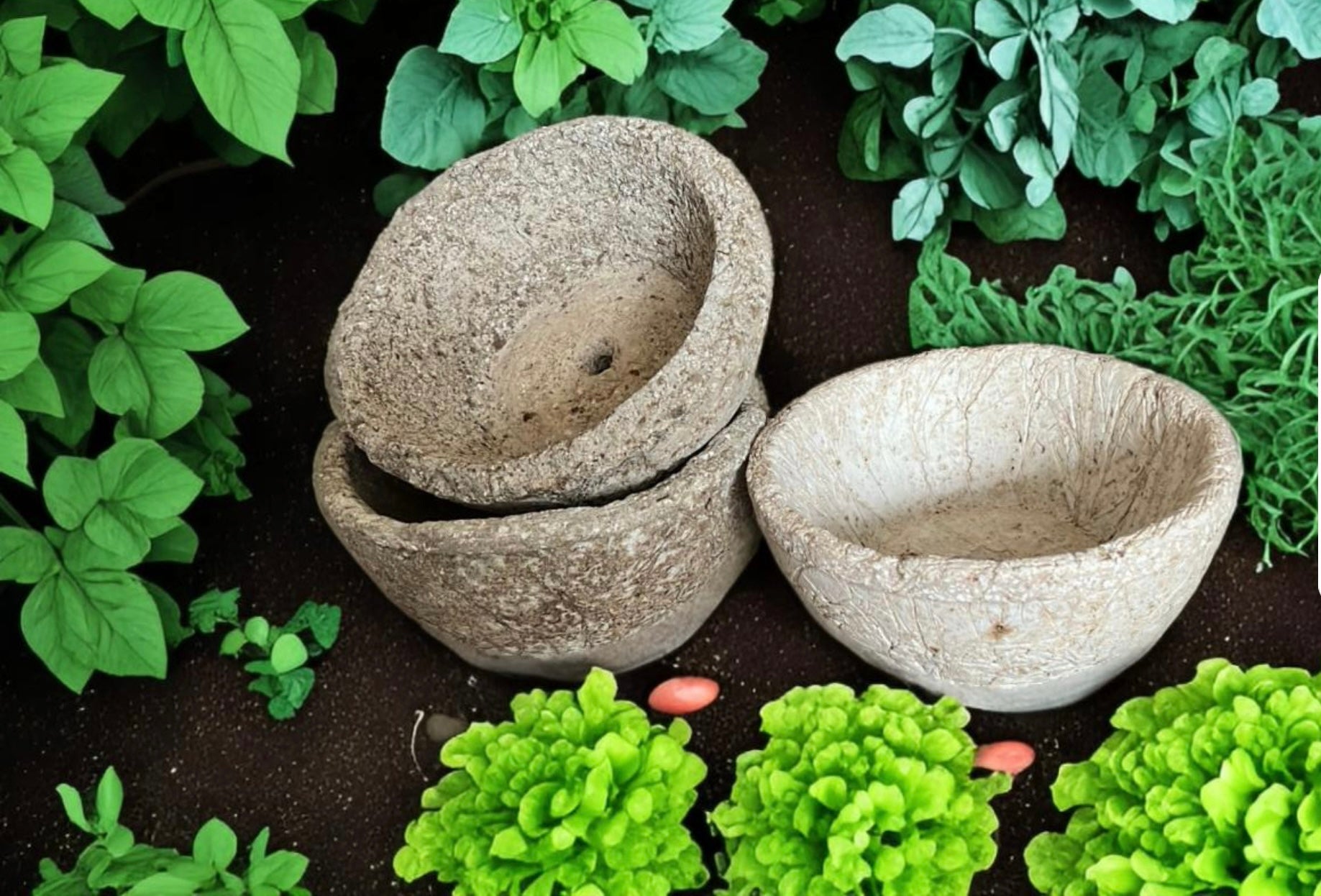 9-inch Round Hypertufa Planter - Rustic Stone-Look Succulent Pot.N22006